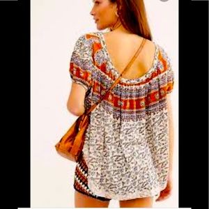 Free People Women's Paisley & Floral Top In Ivory Combo NWT